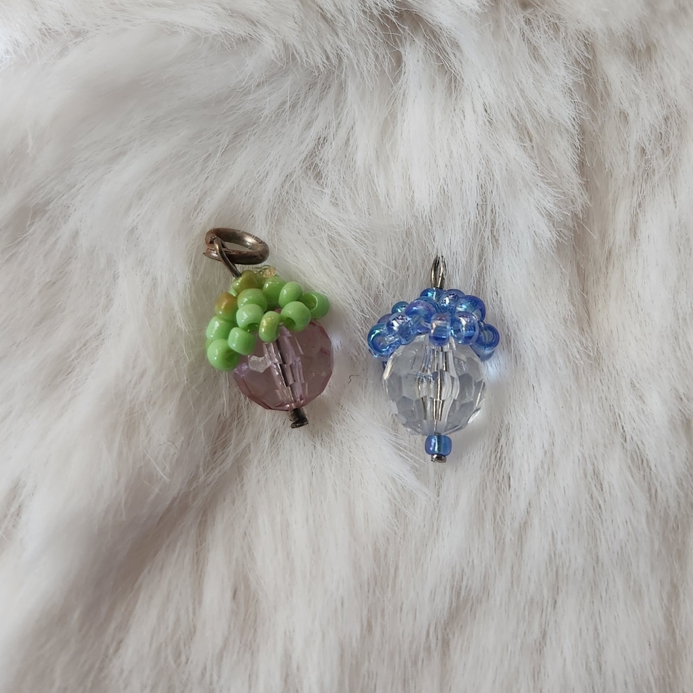 Handmade pink green and blue beaded berry charm
